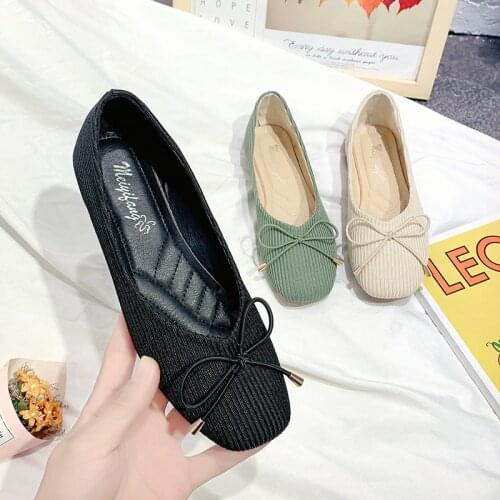 Single shoes women 21 fashion square head bowknot shallow mouth comfortable flat shoes women soft sole large size womens shoes