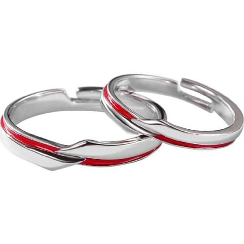 Uloveido original 925 sterling silver red line couple ring simple ins fashion valentines day gift live mouth ring SALRG102