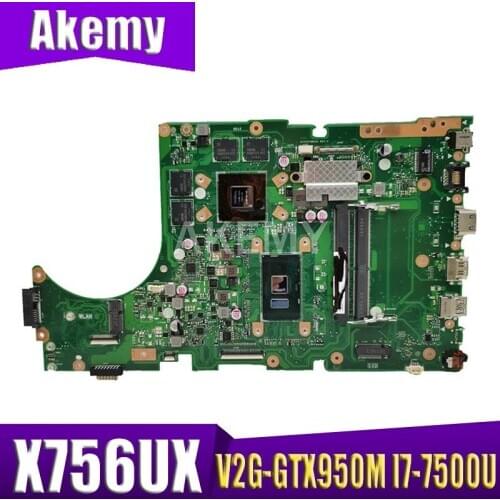 X756UX Motherboard For Asus X756UX X756UW X756UXK X756UWK Laptop motherboard Mainboard I7-7500U CPU V2G-GTX950M DDR4
