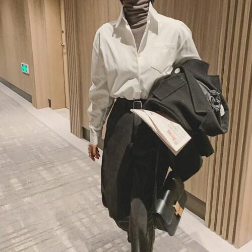 2021 Women Oversize White Cotton Denim Basic Long Sleeve Blouses Shirt Top Tunics Za Woman Clothing Cardigan Dress Button Up Tee