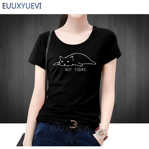 NOT TODAY cute cat Print Women tshirt Casual Funny t shirt For Lady Girl Top Tee Hipster Womens clothing