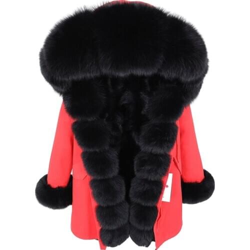 Womens Clothing Thick Warm Streetwear Winter Fox fur Lining Parka Oversized Fox Fur collar Jacket Real Fur Coat