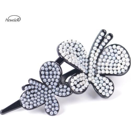 Women Lady Fashion Plastic Butterfly Bead Hairpins Hair Clamps Duckbill Clip Headdress Headwear Hairpiece Barrette Accessories