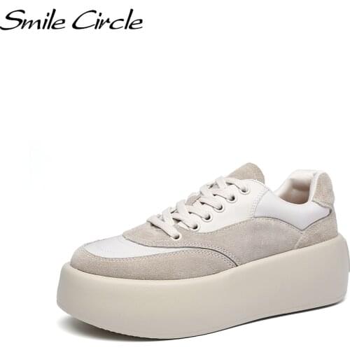 Smile Circle Women Flat platform Sneakers Cow suede Spring Fashion Comfort Casual Thick bottom Ladies Shoes