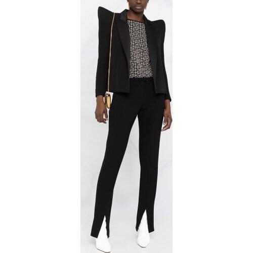 2021 Autumn New Fashion And Capable Shoulders Shrug Without Button Black Short Ladies Blazer Suit Jacket