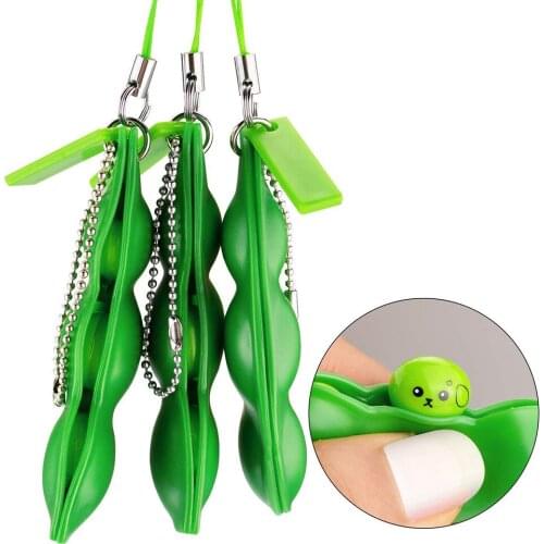 1pc Sensory Fidget Toy Squeeze Pea Beans Relieve Stress Facial Expression Fun Game Keychain Decor Decompression Toys
