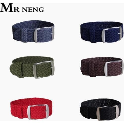 MR NENG Brand 1 PCS Fashion Nylon Woven Watchband Watch Strap 20mm 22mm for Perlon Black Navy Color Watch Strap14 16 18mm