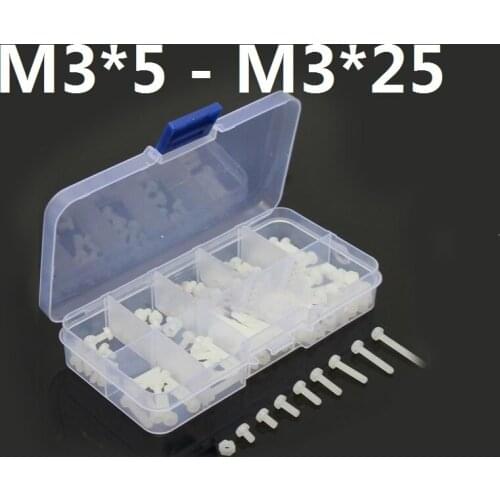 160pcs/SET White M3 Nylon Screws Hex Nuts Assorted Kits Standoff Screws M3*5 TO M3*25 For PCB Board Support CK-WT03160