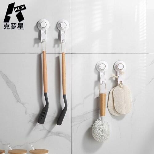 2PCS KLX Bathroom Adjustable Hook Vacuum Suction Cup Shelf Kitchen Punch Free Suction Cup Dual-Purpose Hooks Home Wall Storage