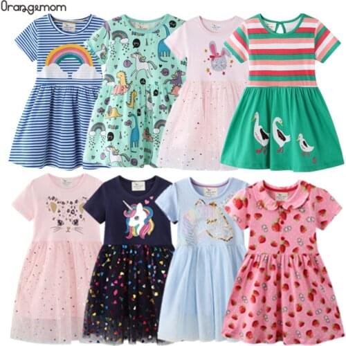 2021 Summer Dress Girl Clothing Childrens Clothes Cotton 2-8y Costumes Dresses For Girls Toddler Child Rainbow Unicorn Dress