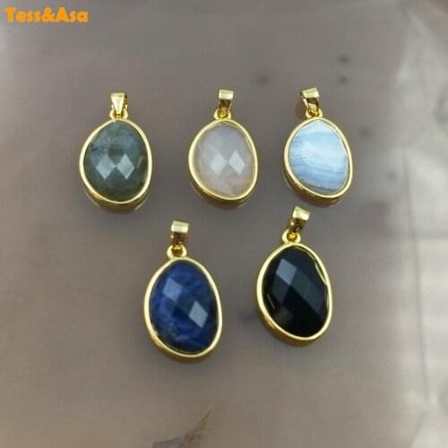 3pcs Natural Faceted Gem Stone Agate Pendant For Woman Teardrop pendant Gold Bezel Labradorite Obsidian Necklace Pendant Jewelry