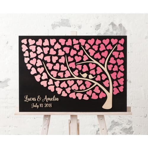 3D Wedding Guestbook Sign,Rustic Guest Book Tree, Personalized Couple Name Guest Book Alternative Wooden,Unique Guest Book