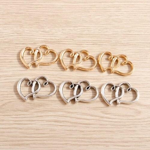 5pcs 31*20 mm Alloy Hollow Double Love Heart Charms Connectors for Jewelry Making DIY Handmade Bracelets Necklaces Crafts Supply