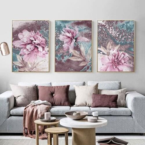 Abstract Pink Peony Canvas Painting Pink Flower Rose Wall Art Posters and Prints Living Room Modern Home Bedroom Decor No Frame