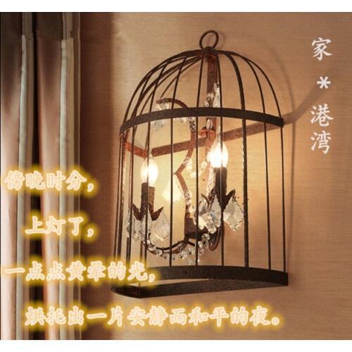 American retro loft iron crystal bird cage wall lamp bar restaurant coffee shop wall lamp