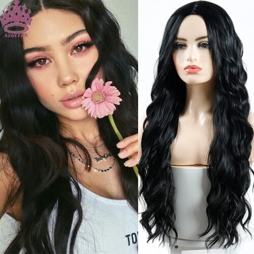 AZQUEEN Synthetic Long Wave Wig Fashion Wig New Machine Made Heat Resistant Fiber Hair Wigs Wave Long For Women