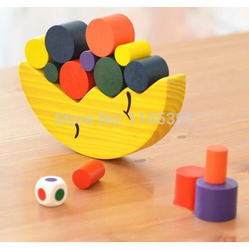Freeship 1Set children kids Wooden Montessori geometric blocks moon balancing game early development Educational materials toys