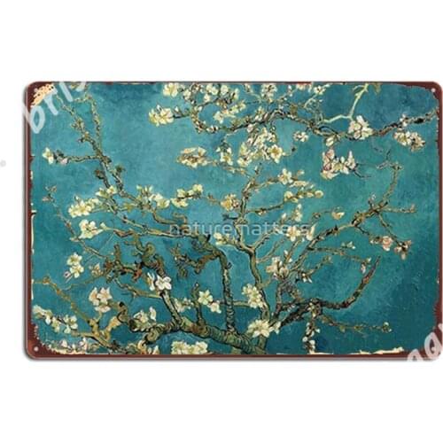 Blossoming Almond Tree, Famous Post Impressionism Fine Art Oil Painting By Vincent Van Gogh. Metal Signs Club Party Custom