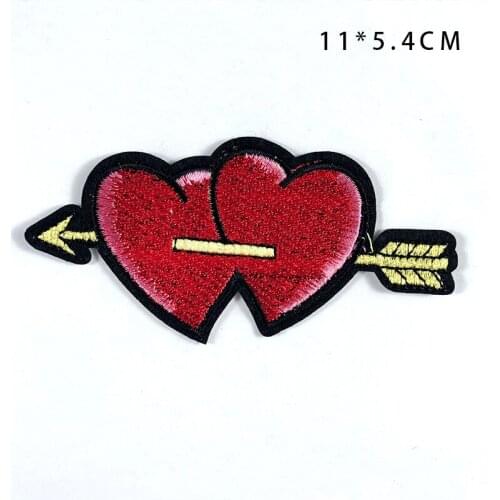 Double Love Heart Embroidery Patches Iron On Badges Cartoon Cheap Stickers Cute Sew Embroidered Applique For Kids Clothes Decor