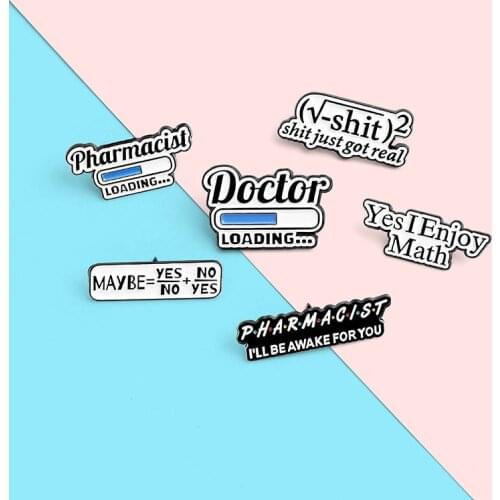 Math Science Enamel Pin Custom Chemistry Pharmacist Equation Brooches Bag Lapel Pin Black White Badge Jewelry Gift for Students