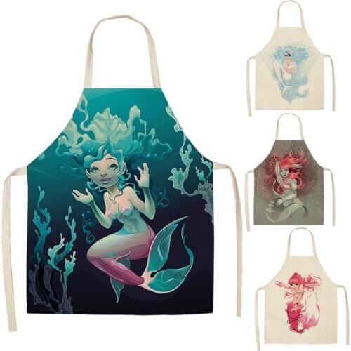 Mermaid Apron Creative Kitchen Apron Women Aprons Dinner Party Cooking Apron Adult Baking Accessories