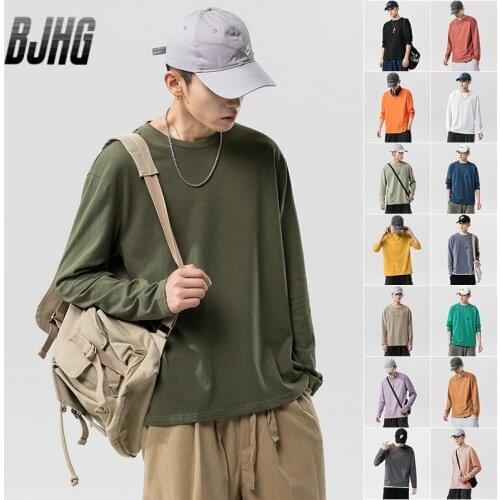 15 Colors Mens T-shirt Solid Color Cotton Couple Clothes Summer Loose Mens Multicolor Long-sleeved Bottoming Shirt T-shirt Men