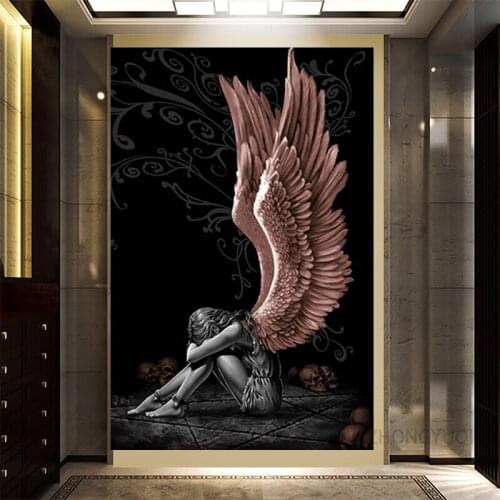 Devil and Angel Painting Gray Character Wings Skull Posters and Prints on Canvas Home Decor Painting Living Room Poster Painting