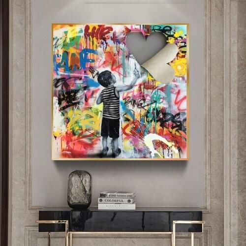 Modern Style Street Graffiti Art "Boy With Love" Canvas Paintings Posters And Prints Cuadros Wall Art for Home Room Decoration