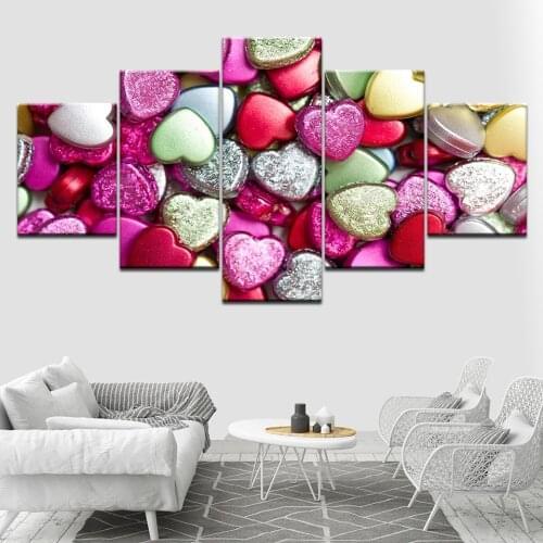 Heart shaped colorful candy 5 Piece HD Wallpapers Art Canvas Print modern Poster Modular art painting for living room Home Decor