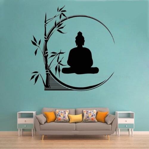 Buddha Meditation Reed Circle Yoga Wall Decal Vinyl For Buddhist Interior Decor Window Home Stickers Creative Bamboo Mural CN098