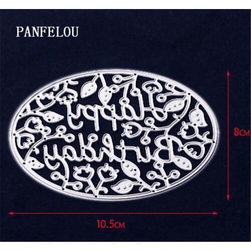 PANFELOU Metal craft Happy oval birthday paper die cutting dies for Scrapbooking/DIY Easter wedding Halloween cards