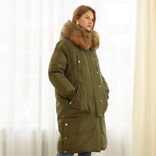 Can Fit -25 Down Coats Winter Fluffy Real Fur Collar Thick Warm 90% Duck Down Coat Female Long fur hooded warm down Parkas wy203