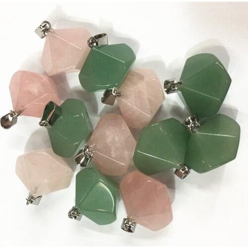 Natural Roses Quartz Green Aventurine Gems Stone Reiki Pendants Charms for Women Jewelry Necklace Making Wholesale 5PCS 20*20MM