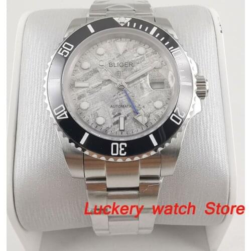 2019 New 40mm bliger gray dial luminous saphire glass;black ceramics Bezel blue GMT Automatic movement mens watch-BA178