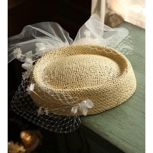 202101-ANRAN-185 new spring summer grace veil mesh flower lady paper formal beret hat women Leisure painter Pumpkin hat