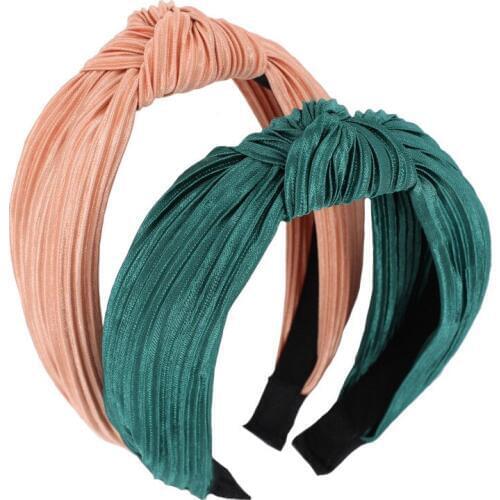 Korean Solid Color Woman Polyester Knot Headband New Elegant Ribbed Hairbands Hair Accessories For Ladies Girls Party Hair Hoop
