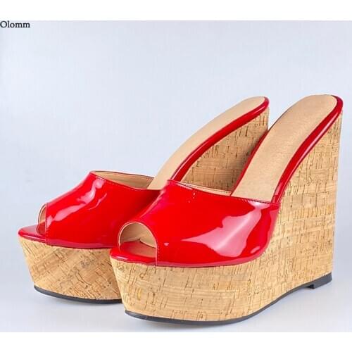 Olomm 2021 100% handmade Women Summer Slingback Sandals Wedges Heels Peep Toe Gorgeous 5 Colors Beach Shoes Women US Size 5-20