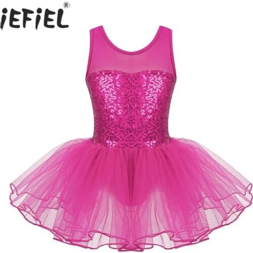Kid Girls Sequins Ballerina Ballet Gymnastics Leotard Tutu Dress Flower Dresses Fairy Prom Party Costume Mesh Splice Dance Wear