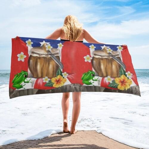 Puerto Rico Flag Frog Hibiscus Beach Towel Luxury Quick-dry Microfiber Bathroom Bath Towels Yoga Mat Picnic Blanket
