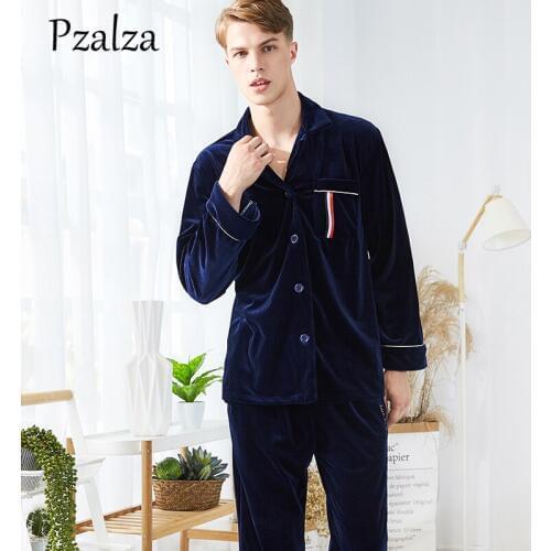 Casual Letter Sleepwear Two Piece Set Luxury Velour Men Pajamas Sets Warm Winter Pyjama Men Fashion Pyjama Homme Home Clothing