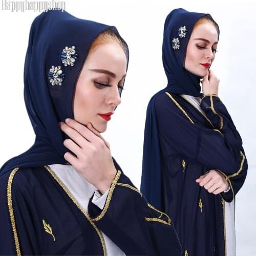 Luxury Handmade Rhinestone Chiffon Scarf African Headband Muslim Islamic Women HIjab Headwrap Long Scarves Arab Shawls 180*75cm