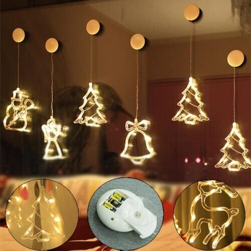 Christmas Bell Santa Claus Star Lights Holiday Window Decor LED Sucker Lamps Battery Power Christmas Garland for Home Decor