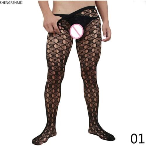 SHENGRENMEI Men Pantyhose Sexy Lingerie Elastic Hollow Bar Club Dance Party Transparent Tights Summer Male Stockings Sex Costume