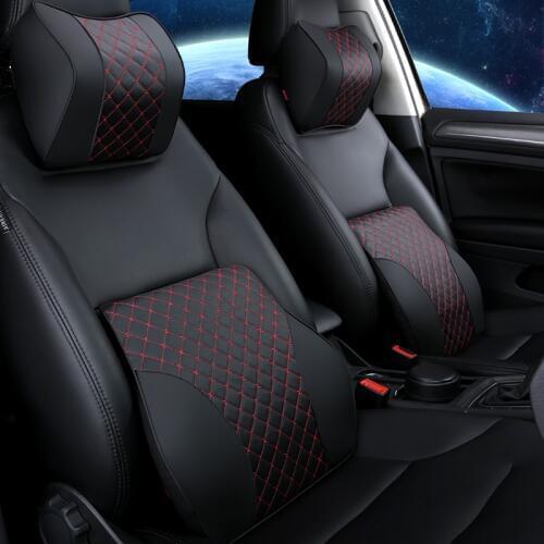 Four seasons leather car memory cotton lumbar car cushion inner seat belt waist back support headgear suit driver