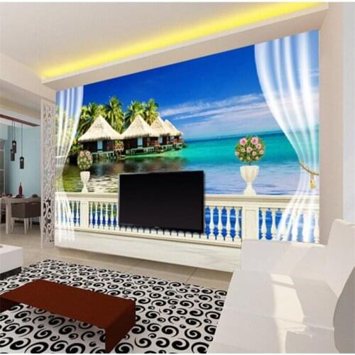 Wellyu wallpaper for walls 3 d Custom wallpaper Beautiful sea view 3D balcony view TV background wall photo wallpaper