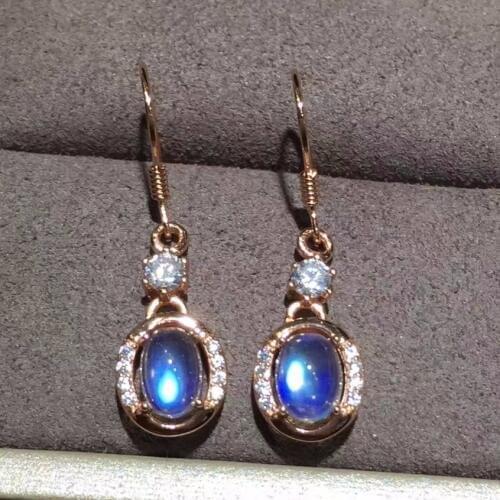 Uloveido Blue Moonstone Drop Earrings for Women, 925 Sterling Silver Wedding Jewelry, 5*7mm with Velvet Box Certificate FR162