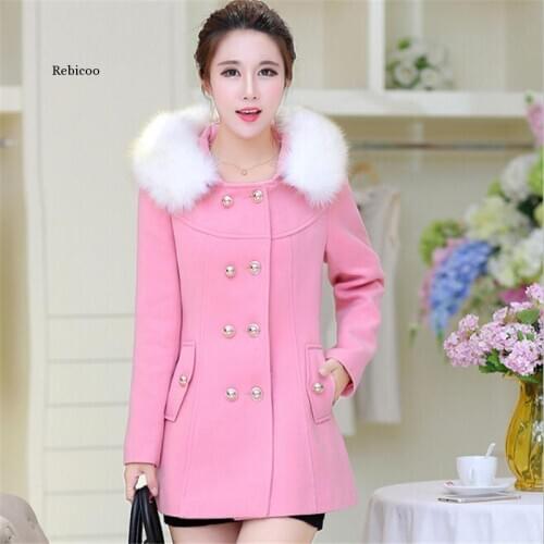 Fur collar winter coat women feminino mujer classic Double Breasted coat Basic Jackets overcoat