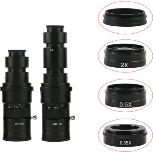 200X 500X Adjustable Continuously Magnification C mount Zoom Lens+0.35X/0.5X/1X/2X Barlow Lens For Industrial Soldering Camera