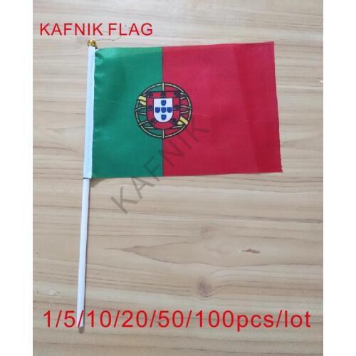 KAFNIK ,10/20/50/100pcs the Small Portugal flag 14*21CM Portugal Flag the hand national flag with Pole Handing flag Drop shippin