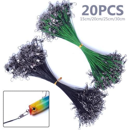 20Pcs Anti-Bite Steel Wire Leader Swivel Fishing Line Tackle Tool Fish Accessory Lead Core Leash Fishing Wire